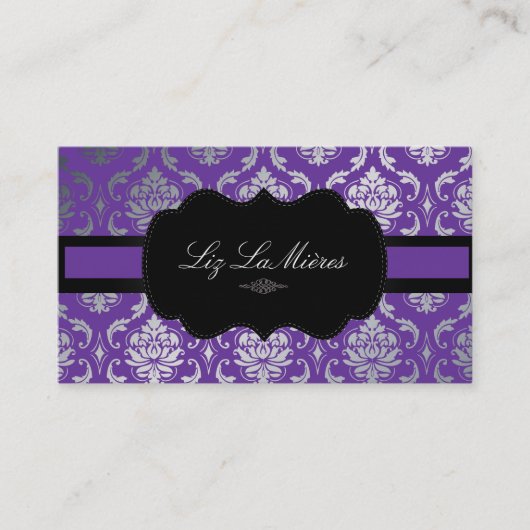 PixDezines Vendome Damask/diyカラー，紫 名刺 (正面)