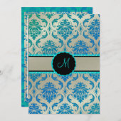 PixDezines Vendome Damask / Peacock Blue 招待状 (正面/裏面)