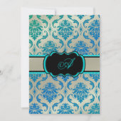 PixDezines Vendome Damask / Peacock Blue 招待状 (正面)