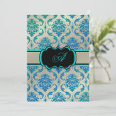 PixDezines Vendome Damask / Peacock Blue 招待状 (スタンド正面)