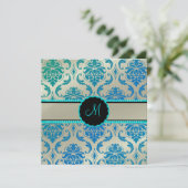 PixDezines Vendome Damask / Peacock Blue 招待状 (スタンド正面)