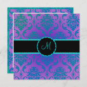 PixDezines Vendome Damask / Peacock Blue 招待状 (正面/裏面)