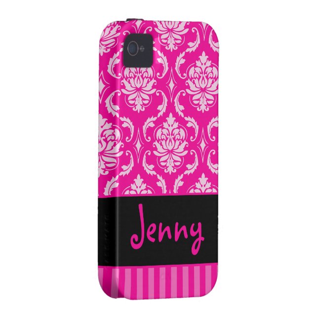 PixDezines Vendome Damask/Pink+Black/DIYカラー Case-Mate iPhoneケース (裏面/右)
