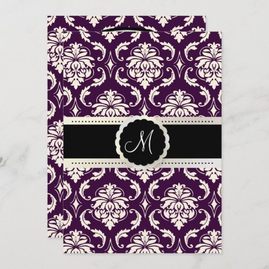 PixDezines Vendome Damask / Plum + Cream 5x7 招待状 (正面/裏面)