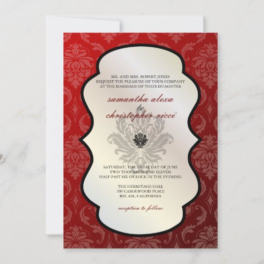 PixDezines Vendome Damask /Red、5x7 招待状 (裏面)