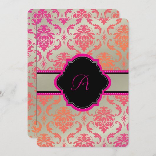 PixDezines Vendome Damask /sherbet 招待状 (正面/裏面)