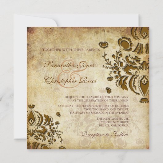 PixDezines Vintage Dolcè Damask 招待状 (裏面)