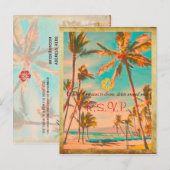 PixDezines vintage hawaiian beach/teal インビテーションポストカード (正面/裏面)