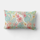 PixDezines Vintage Pastel H2 Hawaii Floral Foliage ランバークッション (裏面)