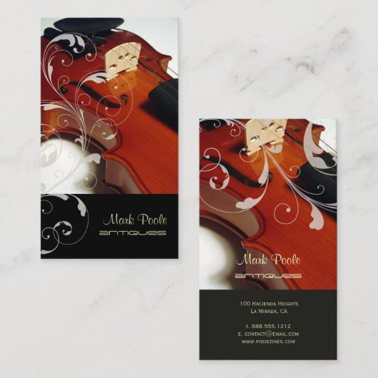 PixDezines Violin+スワール型名刺 名刺 (正面/裏面)