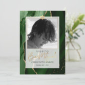 PixDezines Watecolor Green Agate、バー（ユダヤ教の）バル・ミツバー 招待状 (スタンド正面)