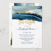 PixDezines Water Color Agate、ティール(緑がかった色)金ゴールド 招待状 (正面/裏面)
