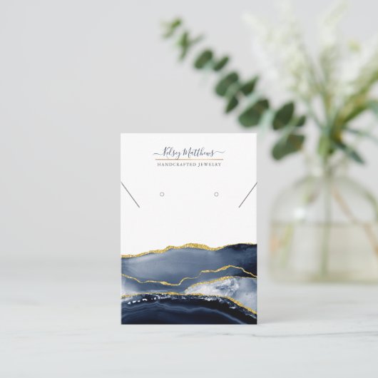 PixDezines Water Color Agate Navy金ゴールド 名刺 (スタンド正面)