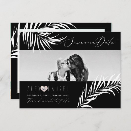 PixDezines Water Color Palm、日付の保存 ポストカード (正面/裏面)