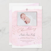 PixDezines Watercolorバラ金ゴールド《キリスト教》洗礼式や命名式 招待状 (正面/裏面)