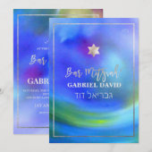PixDezines Watercolorバー(ユダヤ教の)バル・ミツバー 招待状 (正面/裏面)