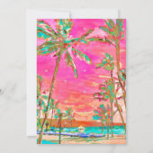 PixDezines Watercolorビーチバルミツワー、ホットピンク 招待状 (裏面)