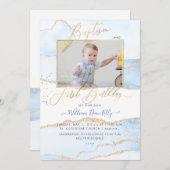 PixDezines Watercolor Agate Baptism 1st Barthday 招待状 (正面/裏面)