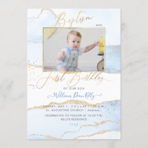 PixDezines Watercolor Agate Baptism 1st Barthday 招待状