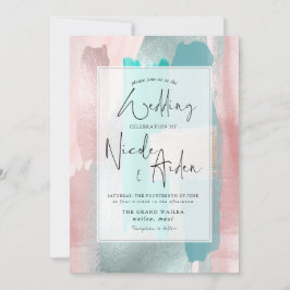 PixDezines Watercolor Aqua、バラ金ゴールド赤面 招待状