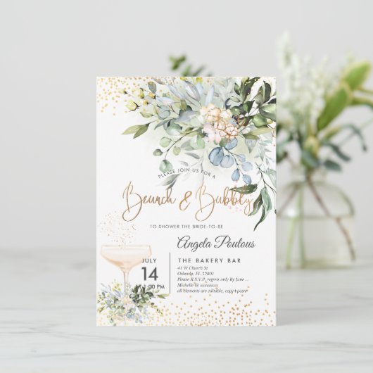 PixDezines Watercolor Blue Gum Brunch Bubbly 招待状 (スタンド正面)