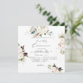 PixDezines Watercolor Blush+Cream Roses Communion  招待状 (スタンド正面)