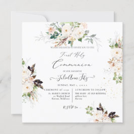 PixDezines Watercolor Blush+Cream Roses Communion  招待状