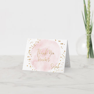 PixDezines Watercolor Blush Pink Gold Bat Mitzvah サンキューカード