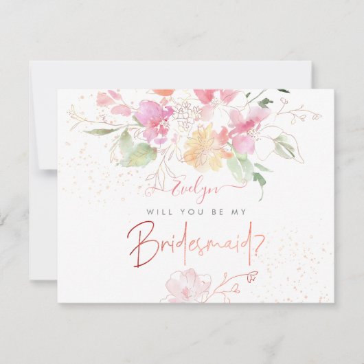 PixDezines Watercolor Blushing Romance Bridesmaid（ 招待状 (正面)