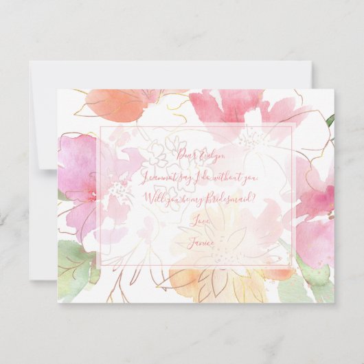 PixDezines Watercolor Blushing Romance Bridesmaid（ 招待状 (裏面)