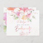 PixDezines Watercolor Blushing Romance Bridesmaid（ 招待状 (正面/裏面)