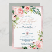 PixDezines Watercolor Delicate開花バルミツワー 招待状 (正面/裏面)