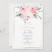 PixDezines Watercolor Delicate Peonies Baptism（Pix 招待状 (正面)