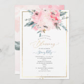 PixDezines Watercolor Delicate Peonies Baptism（Pix 招待状 (正面/裏面)