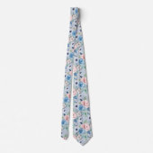 PixDezines Watercolor Dusty Blue Rose Peonies Neck ネクタイ (裏面)