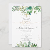 PixDezines Watercolor Eucalyptus Greenery Baptism（ 招待状 (正面)