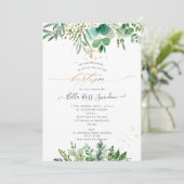 PixDezines Watercolor Eucalyptus Greenery Baptism（ 招待状 (スタンド正面)