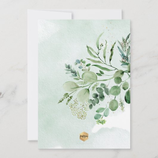 PixDezines Watercolor Eucalyptus Greenery Baptism（ 招待状 (裏面)