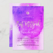 PixDezines Watercolor Pink+プラチナバルミツワー 招待状 (正面/裏面)