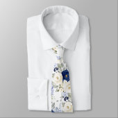 PixDezines Watercolor Roses Navy Blue Cream ネクタイ (タイ)