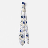 PixDezines Watercolor Roses Navy Blue Cream ネクタイ (正面)