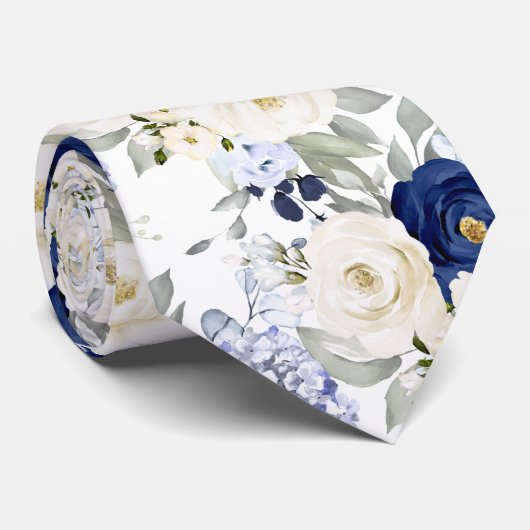 PixDezines Watercolor Roses Navy Blue Cream ネクタイ (ロール)