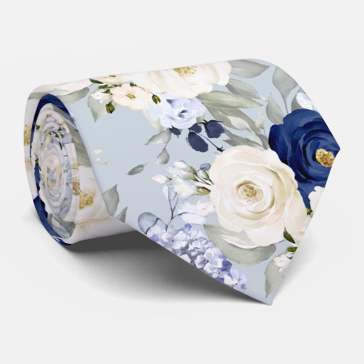 PixDezines Watercolor Roses Navy Blue Cream ネクタイ (ロール)