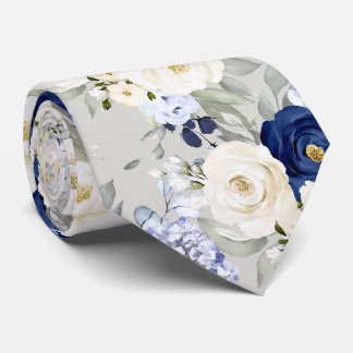 PixDezines Watercolor Roses Navy Blue Cream ネクタイ