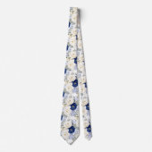 PixDezines Watercolor Roses Navy Blue Cream ネクタイ (正面)