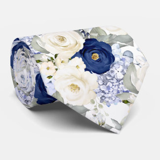 PixDezines Watercolor Roses Navy Blue Cream ネクタイ