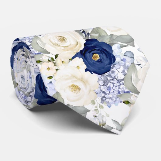 PixDezines Watercolor Roses Navy Blue Cream ネクタイ (ロール)