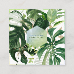 PixDezines Watercolor Variegated Tropical Greenery スクエア名刺
