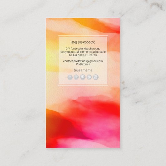 PixDezines Watercolor Wavesモダン, Sunrise 名刺 (裏面)