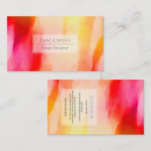 PixDezines Watercolor Wavesモダン, Sunrise 名刺 (正面/裏面)